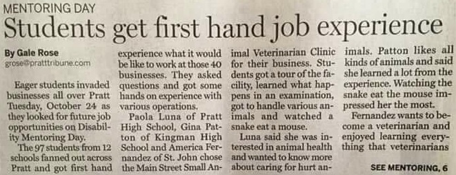 Unfortunate 'hand job' headline in Pratt KS Tribune.